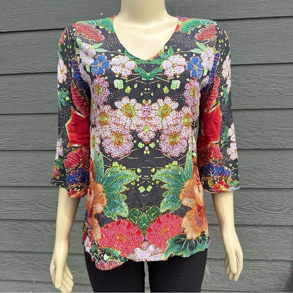 Johnny Was Dralion Floral Colorful‎ Top Women’s Sz XS